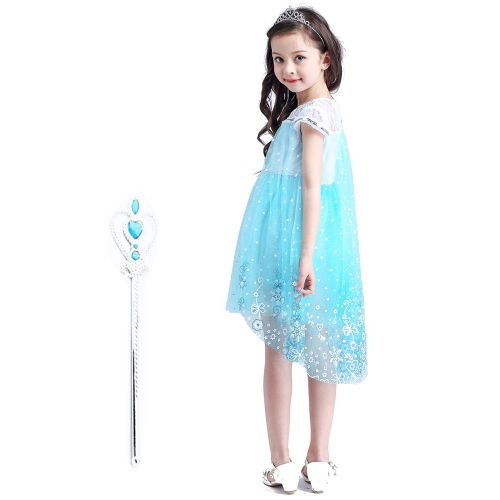  Lifereal Princess Frozen Party Costume Dress for Kids with Tiara Necklaces and Wand