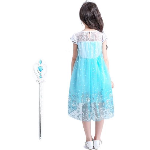  Lifereal Princess Frozen Party Costume Dress for Kids with Tiara Necklaces and Wand