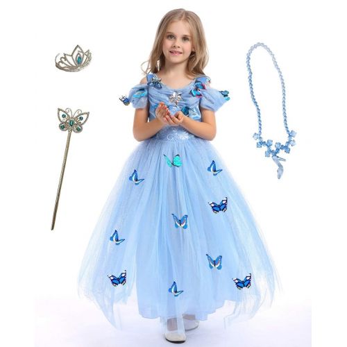  Lifereal Princess Frozen Party Costume Dress for Kids with Tiara Necklaces and Wand