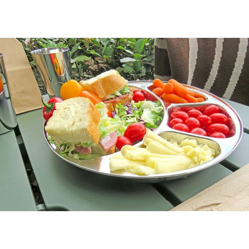  Lifestyle Block Stainless Steel Divided Plate: 4 Section Mirrored Round Plate for use as Plate or Platter - Small