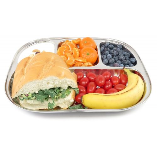  Lifestyle Block Stainless Steel Eco Friendly Compartment Stainless Steel Food Tray Large Divided Camping Plate