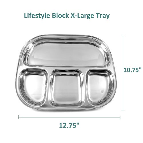  Lifestyle Block Stainless Steel Eco Friendly Compartment Stainless Steel Food Tray Large Divided Camping Plate