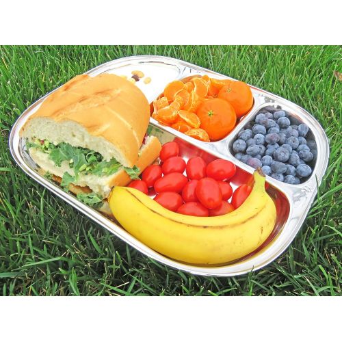  Lifestyle Block Stainless Steel Eco Friendly Compartment Stainless Steel Food Tray Large Divided Camping Plate