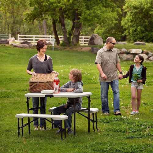 라이프타임 Lifetime 80373 Portable Folding Camping RV Picnic Table and Bench Set, Almond