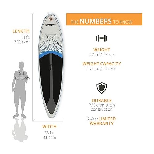 라이프타임 Lifetime Tidal 110 Inflatable Stand Up Paddle Board (Paddle Included), 11', White
