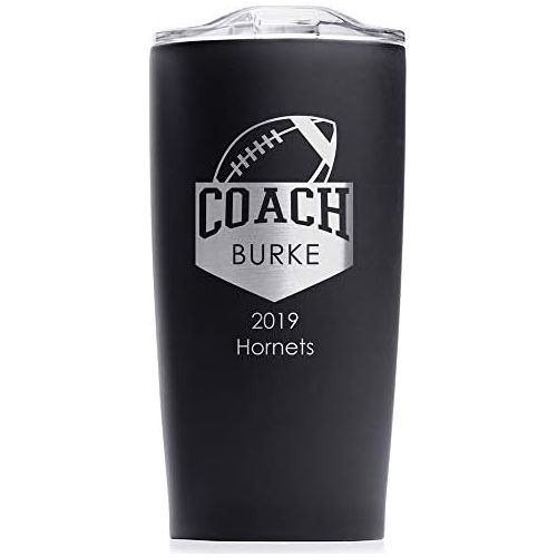  Lifetime Creations Engraved Personalized Football Coach Stainless Steel Tumbler (Matte Black) - Custom Engraved Football Coach Coffee Travel Mug Gift 20 Ounce