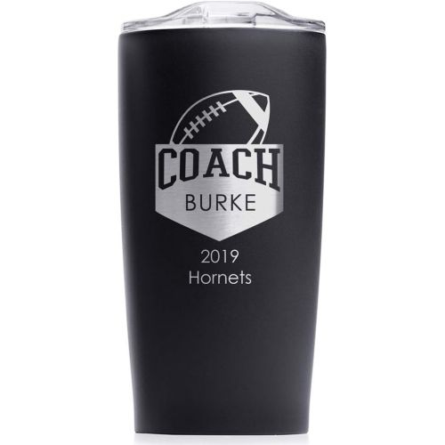  Lifetime Creations Engraved Personalized Football Coach Stainless Steel Tumbler (Matte Black) - Custom Engraved Football Coach Coffee Travel Mug Gift 20 Ounce