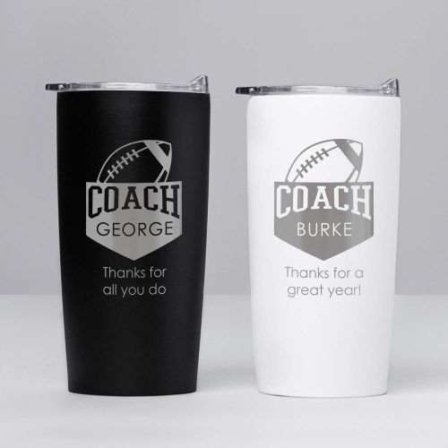  Lifetime Creations Engraved Personalized Football Coach Stainless Steel Tumbler (Matte Black) - Custom Engraved Football Coach Coffee Travel Mug Gift 20 Ounce