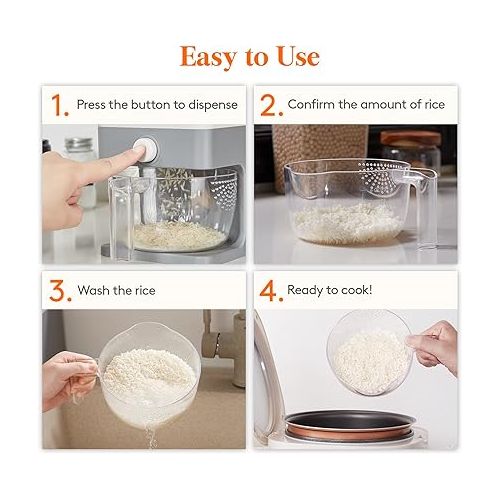  Lifewit Rice Dispenser 25 Lbs(11.3kg), Rice Storage Container Sealed Moisture Proof with Measuring Cup for Kitchen Pantry Household, BPA-Free