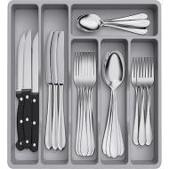Lifewit Silverware Drawer Organizer Tray, Plastic Cutlery Storage for Kitchen Drawer, Flatware and Utensil Holder Divider for Spoons Forks Knives Tableware, 6 Compartment, Gray