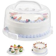 Lifewit Cake Carrier with Lid and Handle, Two Sided Cupcake Carrier Holder for 10” Cake or 9 Standard-Sized Cupcakes, Plastic Round Cake Transport Storage Container Stand for Pies and Cookies, White