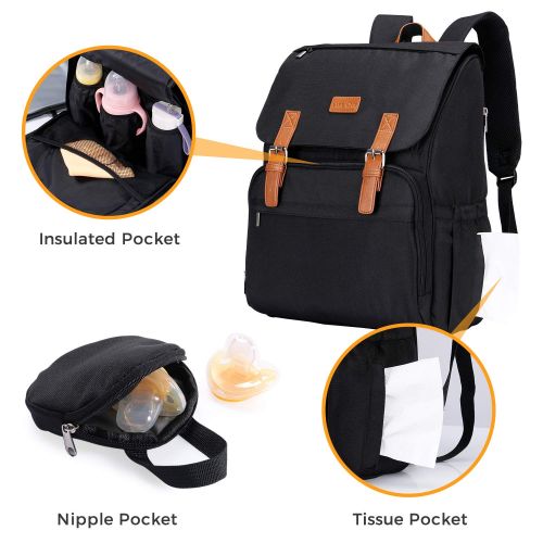  [아마존 핫딜] Lifewit Diaper Bag Diaper Backpack for Mom/Dad Unisex, Nappy Bag with Insulated Pockets/Side Tissue Pocket/Changing Pad, Baby Travel Everyday Backpack for Baby Care Baby Shower, Bl