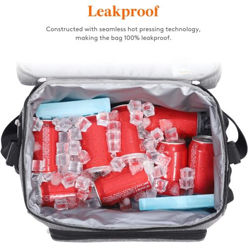  Lifewit Collapsible Cooler Bag 32-Can Insulated Leakproof Soft Cooler Portable Double Decker Cooler Tote for Trip/Picnic/Sports/Flight, Grey