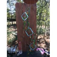 Liftingupspirits drk green, lt blue, yellow, GLASS WINDCHIMES from RECYCLED bottles, garden decor, windchimes, yard art, musical,