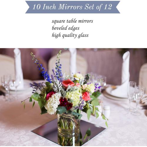  Light In The Dark Square Mirror Candle Plate Set - Box of 12 Mirror Trays - 10 inch x 10 inch with Beveled Edge - Perfect for Table Wedding Centerpieces, Party Decor, Crafts