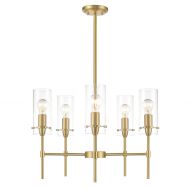 Light Society Montreal Cylindrical 5-Light Chandelier Pendant, Brushed Brass with Clear Glass Shades, Contemporary Modern Lighting Fixture (LS-C239-BB-CL)