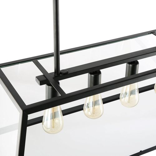  Light Society Morley 4-Light Kitchen Island Pendant, Matte Black Shade with Clear Glass Panels, Modern Industrial Chandelier (LS-C104)