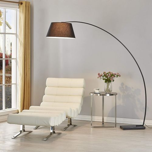  Light Society Daya Arc Floor Lamp in Black with Shade and Solid Marble Base, Overarching Modern Loft-Style Lighting (LS-F302-BK)