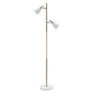 Light Society Tasman Floor Lamp, Sand Textured White with Antique Brass and Wood Finished Body, Mid Century Modern Industrial Style (LS-F203-WHI)