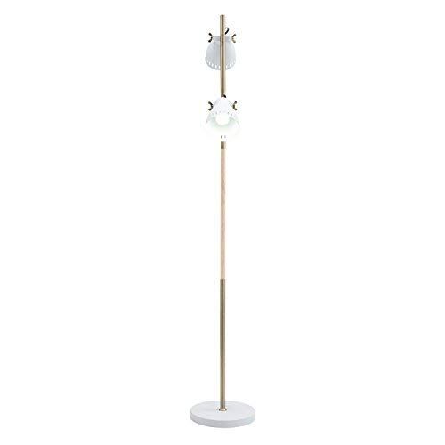  Light Society Tasman Floor Lamp, Sand Textured White with Antique Brass and Wood Finished Body, Mid Century Modern Industrial Style (LS-F203-WHI)