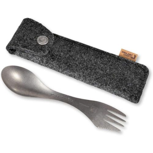  Light My Fire Camping Spork - Titanium Spork With Case - 6.7 and 0.67 oz Metal Spork with Utensil Holder made of Merino Wool - Camping Cutlery with Utensil Case - Reusable Spork wi