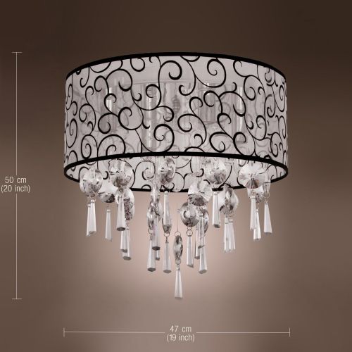  LightInTheBox Elegant Transparent Crystal Chandelier with 4 Lights, Drum Flush Mount Modern Ceiling Light Fixture for Bedroom, Living Room Bulb Not Included