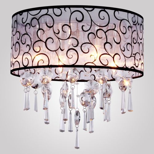  LightInTheBox Elegant Transparent Crystal Chandelier with 4 Lights, Drum Flush Mount Modern Ceiling Light Fixture for Bedroom, Living Room Bulb Not Included