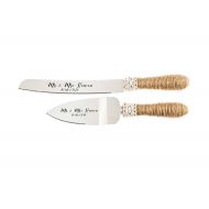 /LightKnife Rustic Chic Country Wedding - Black Engraved Wedding Cake Knife and Serving Set - Jute Twine Wrapped Handle