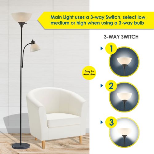  Lightaccents Light Accents 150 Watt Floor Lamp with Side Reading Light - Floor Lamps - Dorm Room Floor Lamp - Floor Lamps for Living Room - Kids Floor Lamp - Standing Lamp (Black)