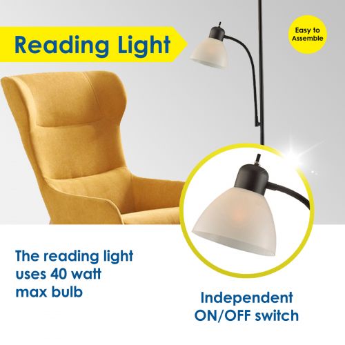  Lightaccents Light Accents 150 Watt Floor Lamp with Side Reading Light - Floor Lamps - Dorm Room Floor Lamp - Floor Lamps for Living Room - Kids Floor Lamp - Standing Lamp (Black)