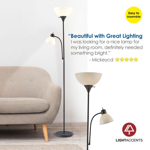  Lightaccents Light Accents 150 Watt Floor Lamp with Side Reading Light - Floor Lamps - Dorm Room Floor Lamp - Floor Lamps for Living Room - Kids Floor Lamp - Standing Lamp (Black)