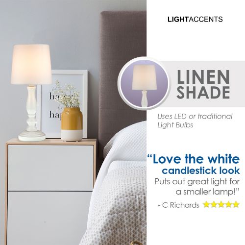  Lightaccents White Base Table Lamp  Bedroom Light  Fabric Bell Shade (Pure White)