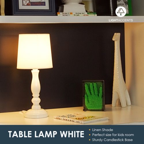  Lightaccents White Base Table Lamp  Bedroom Light  Fabric Bell Shade (Pure White)