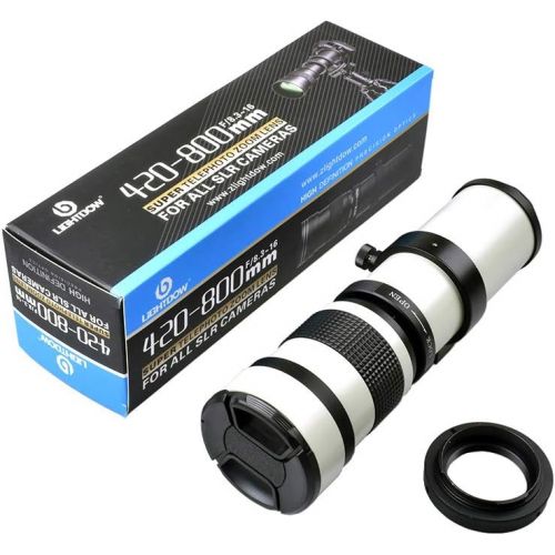  Lightdow 420-800mm f/8.3 Manual Zoom Super Telephoto Lens + T Mount Ring for Canon EOS 80D 90D Rebel T3 T3i T4i T5 T5i T6 T7 T6i T7i SL1 SL2 60D 70D 77D 5D III/5D IV 6D 7D/7D II Ca