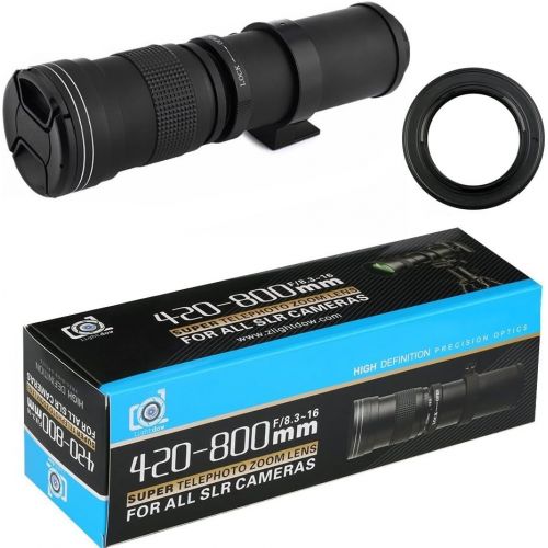  Lightdow 420-800mm f/8.3 Manual Zoom Telephoto Lens + T-Mount for Nikon D5500 D3300 D3200 D5300 D3400 D7200 D750 D3500 D7500 D500 D600 D700 D800 D810 D850 D3100 D5100 D5200 D7000 D
