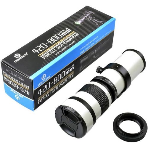  Lightdow 420-800mm f/8.3 Manual Zoom Super Telephoto Lens + T Mount Ring for Nikon D3500 D5600 D7500 D500 D600 D700 D750 D800 D850 D3200 D3400 D5100 D5200 D5300 D7000 D7200 Camera
