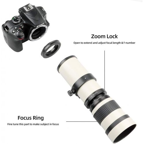  Lightdow 420-800mm f/8.3 Manual Zoom Super Telephoto Lens + T Mount Ring for Nikon D3500 D5600 D7500 D500 D600 D700 D750 D800 D850 D3200 D3400 D5100 D5200 D5300 D7000 D7200 Camera