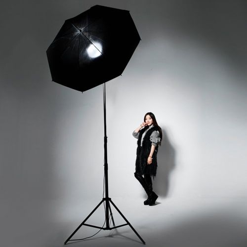  Lightdow Photographic Photo Umbrella Lighting Kit: BlackSilver Reflective Umbrella + Light Stand + Light Bulb + Lamp Base (Model Number: LD-TZ007)
