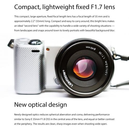  Lightdow 35mm F1.7-22 E-Mount APS-C Fixed Prime Lens for Sony Alpha a6000 a6300 a6500 a5100 a5000 Mirrorless Digitial SLR Camera