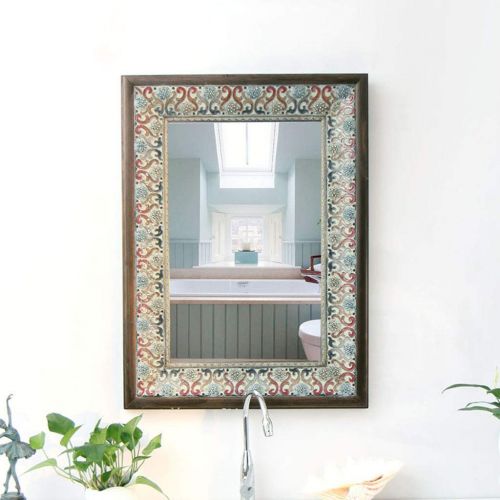  Lighted Vanity Mirrors Bathroom Mirrors Wall Mirror Retro Porch Mirror Solid Wood Frame with Diamond Wall Hanging Mirror Hand Carved Mirror Creative Living Room Mirror Bedroom Vanity Mirror Wall-Mounted