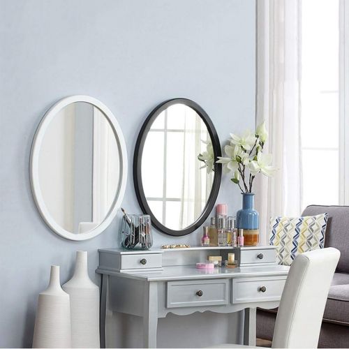  Lighted Vanity Mirrors Bathroom Mirrors Wall Mirror Solid Wood Oval Wall Mirror Bathroom Vanity Mirror Simple Wall Hanging Mirror Home Decorative Mirror Porch Round Mirror Wall-Mounted Vanity Mirrors