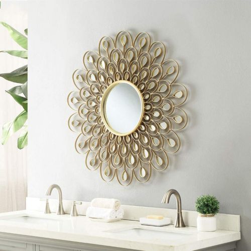  Lighted Vanity Mirrors Bathroom Mirrors Hanging On The Wall Mirror Creative Peacock Wall Mirror Fashion Dressing Bathroom Mirror Living Room Gold Decorative Mirror Corridor Wrought Iron Wall Mirror Wall-