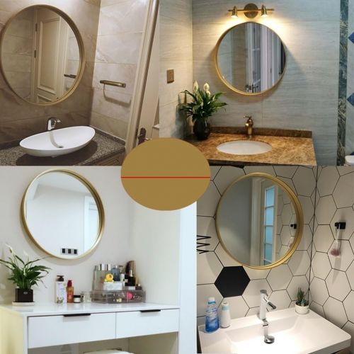  Lighted Vanity Mirrors Mirror hanging on the wall, large wooden round mirror bathroom wall mirror simple dressing table mirror bathroom bathroom mirror (Color : Gold, Size : 50cm/19.7inch)