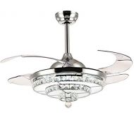 Lighting Counter 42-Inch Chrome Crystal Ceiling Fan with Light And Remote Control Dimmable Invisible Fan Chandelier Ladder Type Modern LED Fan Light For Bedroom Living Room