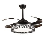 Lighting Counter Modern Fan Ceiling Light with Remote Control Three-Color Dimmable Crystal Fan Chandelier Blade Retractable Mute Indoor Fan Light 42 Inch (black)