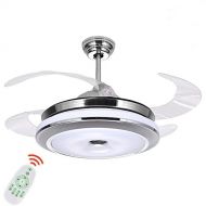 Lighting Counter Modern Ceiling Fan with Light Retractable 4 Blade Ceiling Fan Chandelier with Remote Control Dimmable Indoor Fan Light (36-inch(Silver))