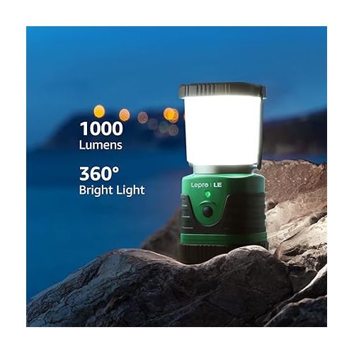  Lighting EVER 1000LM LED Camping Lantern Rechargeable, 4400mAh Power Bank, Camping Essential with 4 Light Modes, IP44 Waterproof Lantern Flashlight for Hurricane Emergency, Hiking, USB Cable Included