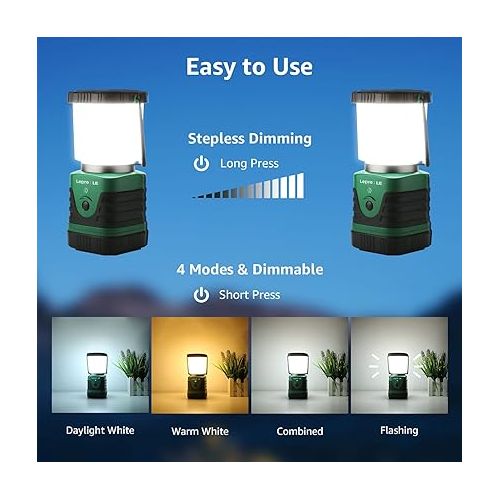  Lighting EVER 1000LM LED Camping Lantern Rechargeable, 4400mAh Power Bank, Camping Essential with 4 Light Modes, IP44 Waterproof Lantern Flashlight for Hurricane Emergency, Hiking, USB Cable Included