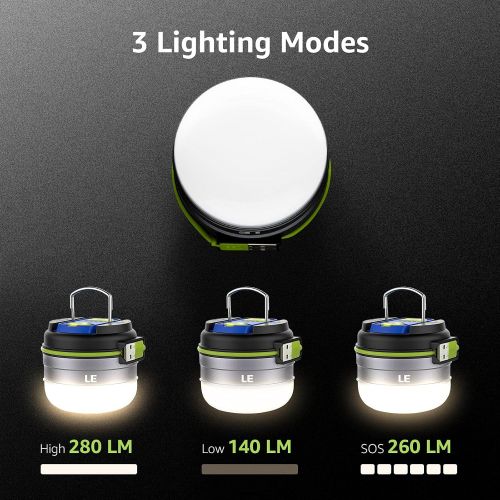  Lighting EVER LED Camping Lantern Rechargeable, 280LM, 3 Light Modes, 3000mAh Power Bank, Waterproof, Perfect Mini Flashlight with Magnetic Base for Hurricane Emergency, Outdoor, Hiking, Home an