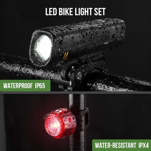  Lighting EVER LE USB Rechargeable Bike Light Set, Super Bright Bicycle Headlight, Cycling Taillight, 300lm, 4 Lighting Modes, Front Rear Light Set
